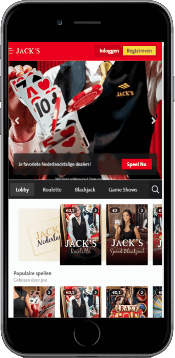 Speel live casino op de mobiele website van Jacks